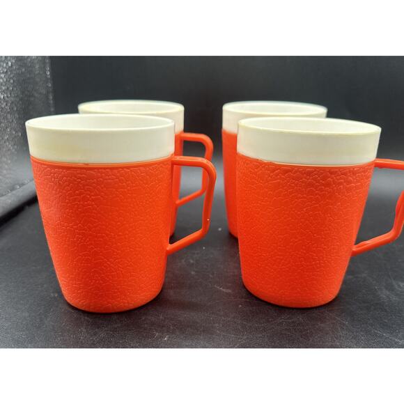 4 MCM Burnt Orange Vintage 60s' Arnoldware Thermo-mugs Camping Cups Glamping 3O - Picture 2 of 10